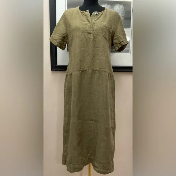 Poetry Dresses Poetry Womens Olive Green Linen Short Sleeve